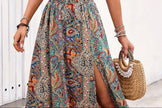 Slit Printed Elastic Waist Skirt